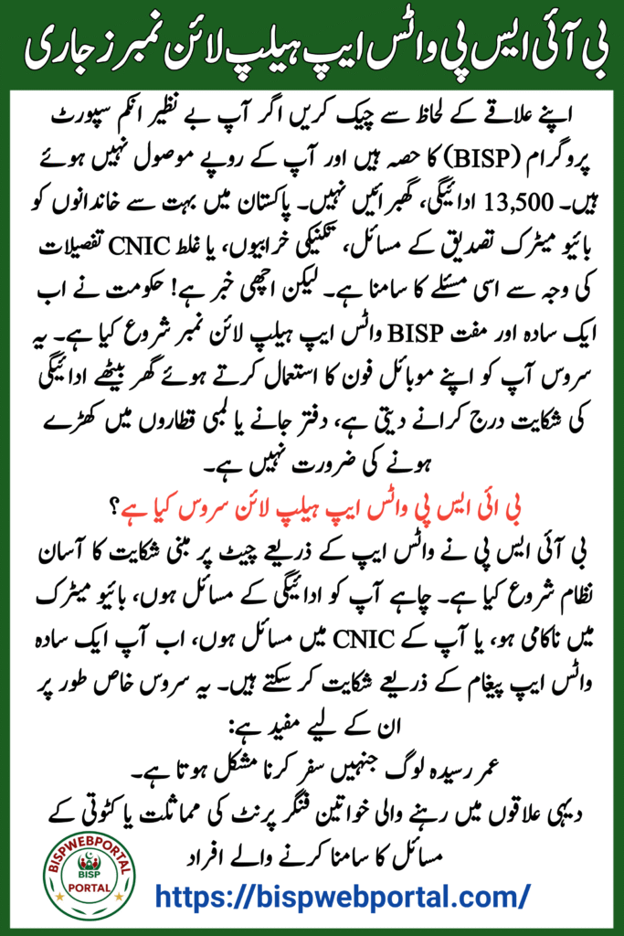BISP WhatsApp Helpline Numbers