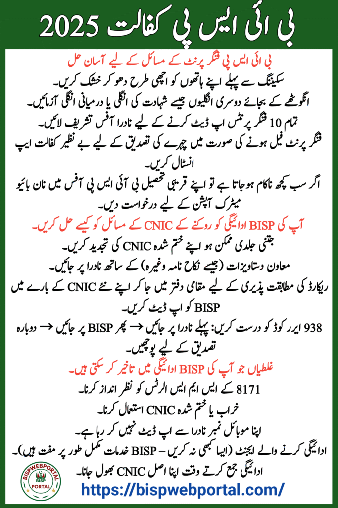 BISP Kafalat 2025 Fingerprint & CNIC Issues
