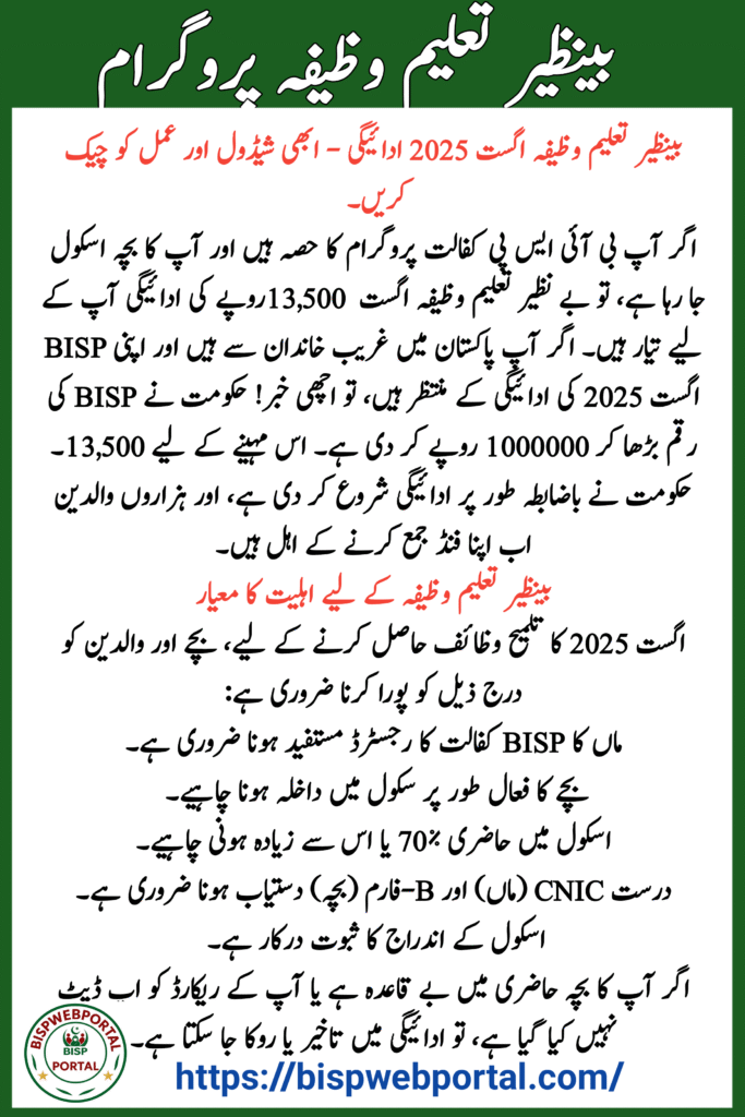 Benazir Taleemi Wazaif August 2025 Payment?